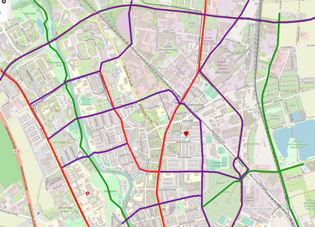 Bestehendes Radwegenetz im Erfurter Norden
